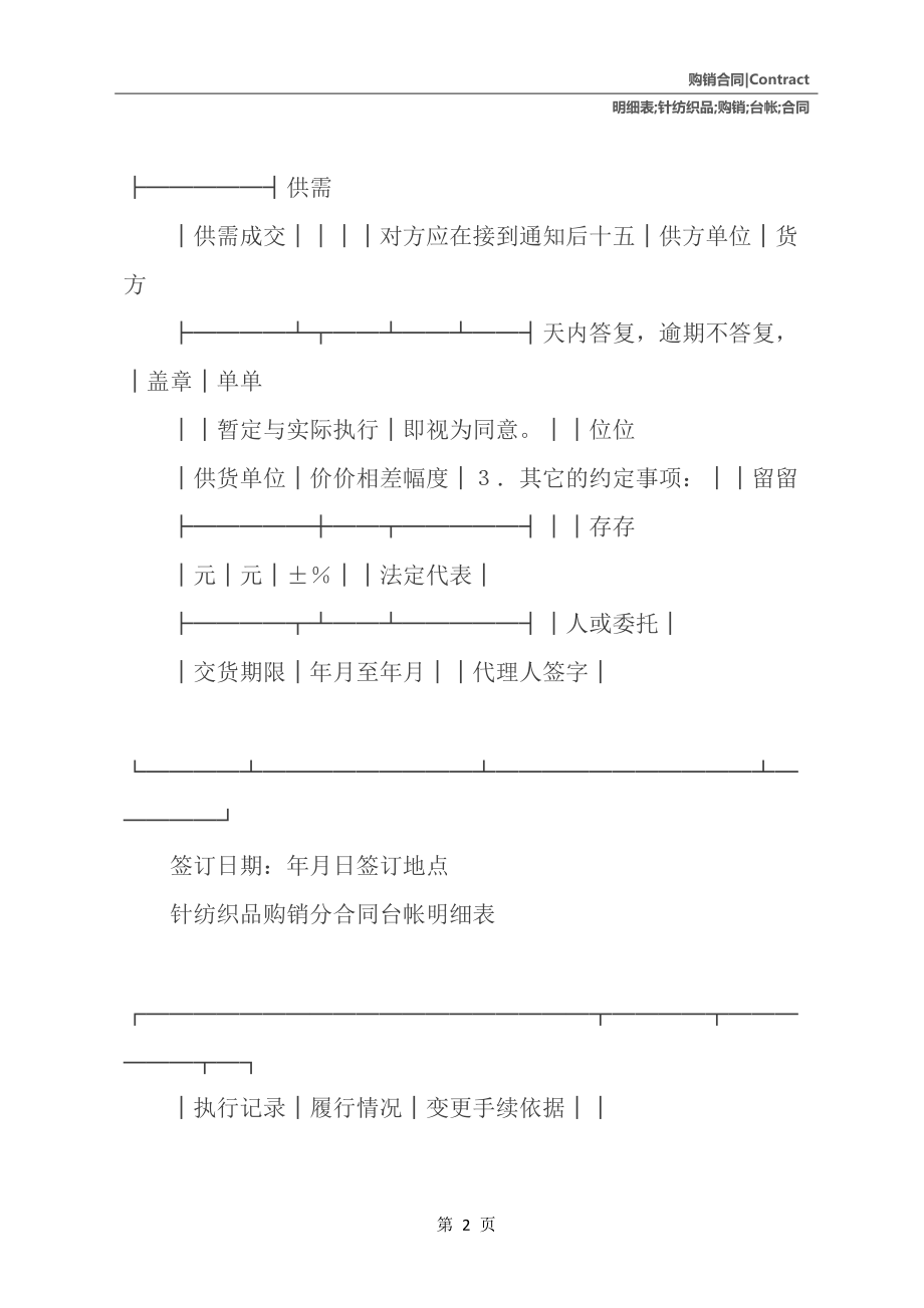 針紡織品購銷分合同及臺帳明細(xì)表